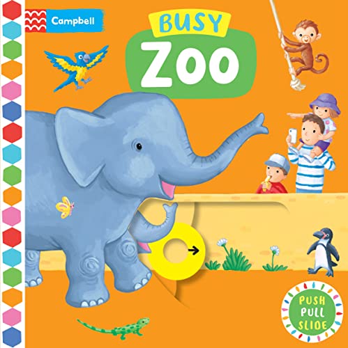 Children’s book cover with an elephant, monkey, and interactive elements.
