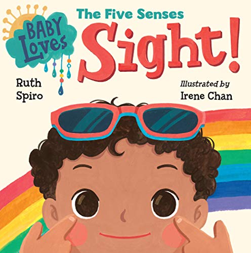 Book cover with illustrated baby wearing sunglasses, rainbow background.