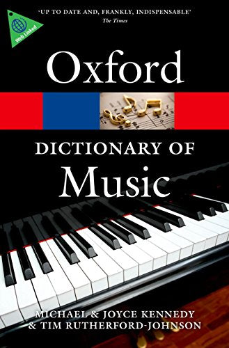 Book cover for The Oxford Dictionary of Music featuring a piano keyboard and notes.
