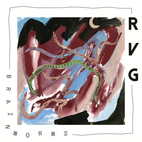 Album cover for RVG’s “Brain Worms” with painted worms and abstract shapes.