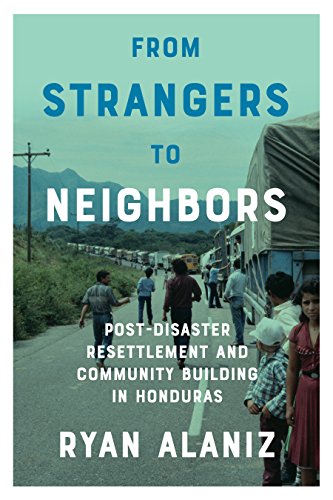 Book cover depicting people walking near trucks in a hilly landscape.