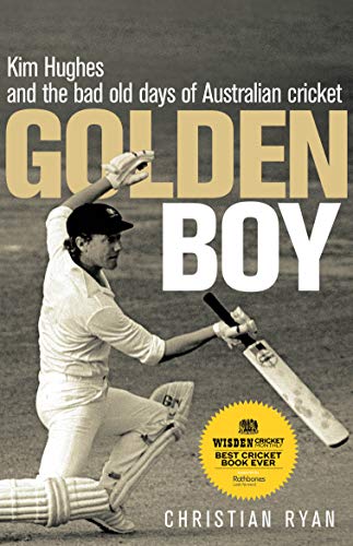 Book cover featuring cricketer Kim Hughes in batting pose, white uniform.