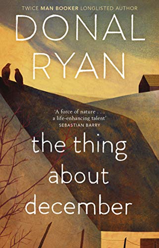 Book cover: "The Thing About December" with birds on a roof.
