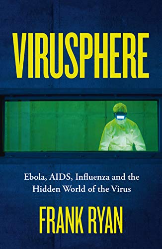 Book cover: "Virusphere" with image of person in hazmat suit.