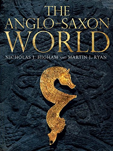 Book cover: “The Anglo-Saxon World” with golden horse brooch detail.