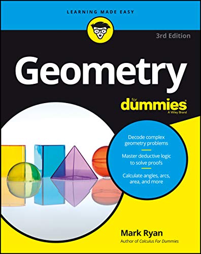 Cover of "Geometry For Dummies," 3rd Edition, with geometric shapes.