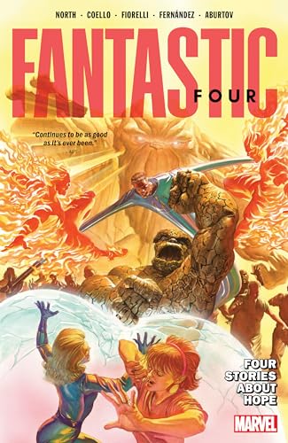 Comic book cover featuring the Fantastic Four amidst fiery and icy chaos.