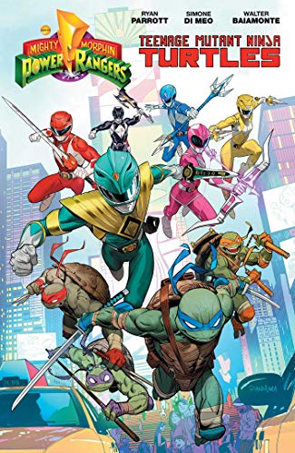 Power Rangers and Teenage Mutant Ninja Turtles characters in dynamic comic art.