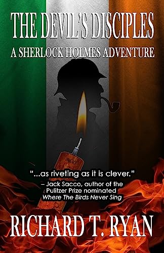 Book cover: Sherlock Holmes silhouette with Irish flag and dynamite.
