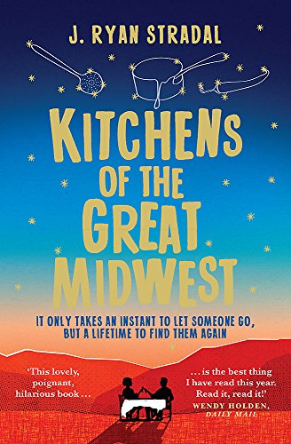 Book cover: "Kitchens of the Great Midwest" with illustrated kitchenware and starry sky.