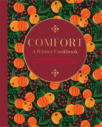 Cookbook cover with oranges and berries on a dark red background.