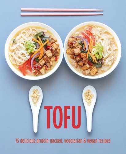 Cookbook cover featuring tofu noodle bowls and chopsticks, with large "TOFU" text.