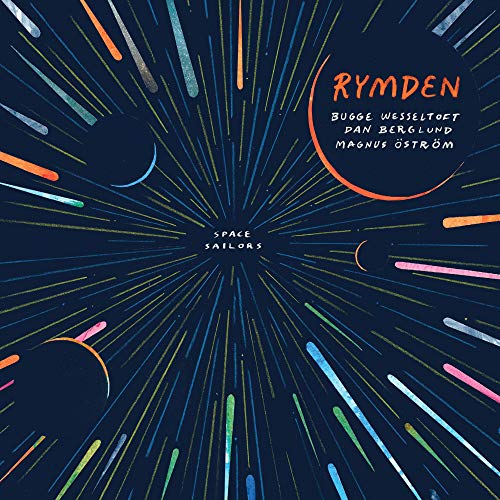CD cover: abstract dark blue space scene with colorful streaks and moons.
