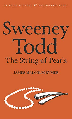 Book cover with orange background, black text, a string of pearls, and a razor.