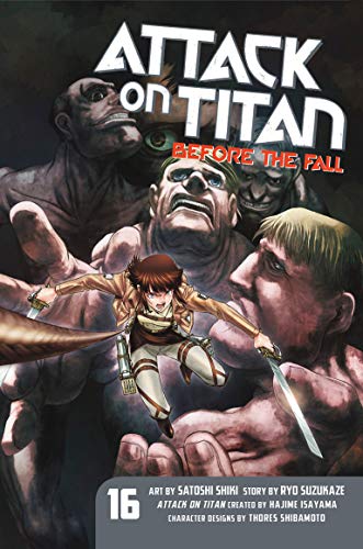 Cover of "Attack on Titan: Before the Fall 16" manga, featuring characters and titans.