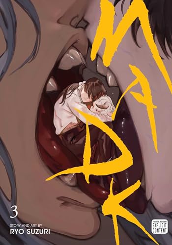 Manga cover: a person inside a large, open mouth with bold yellow text.