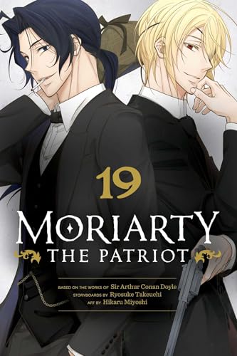 Manga book cover with colorful illustration of Sherlock Holmes' nemesis, Moriarty, in Victorian attire.