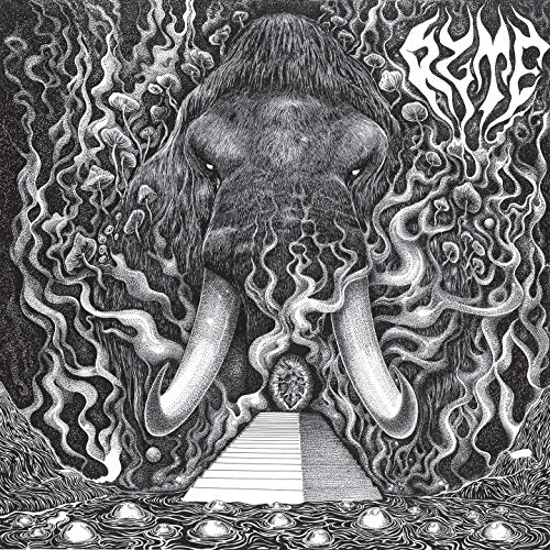 Black and white album cover featuring a mammoth with swirling designs.