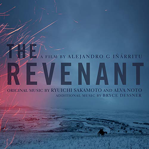 “The Revenant” soundtrack album cover with snowy landscape and fiery sparks.