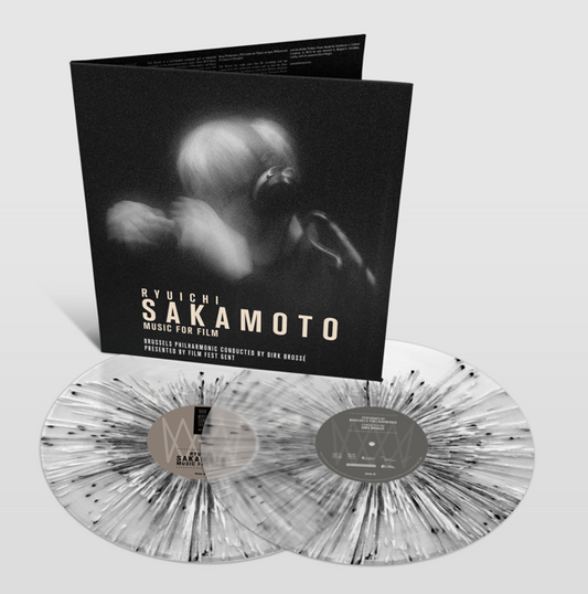 Ryuichi Sakamoto’s “Music For Film” splatter vinyl record with portrait cover.