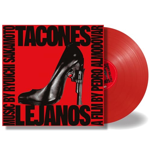 Red vinyl record with album cover featuring a high heel and gun.