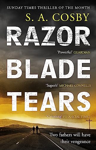 Book cover for “Razorblade Tears” with a road and two figures.