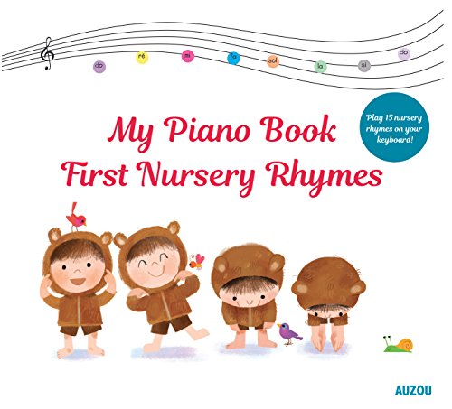 Children in bear costumes on the cover of a piano nursery rhyme book.