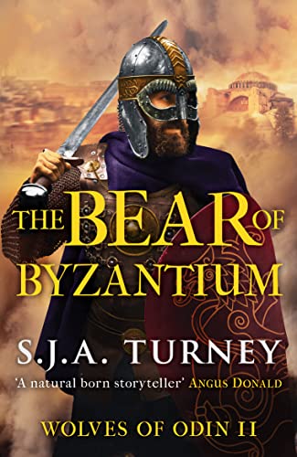 Viking warrior with sword and helmet, book cover for "Wolves of Odin 2".