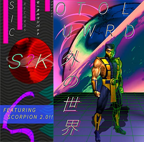 Vinyl record cover featuring Scorpion from Mortal Kombat in neon colors.