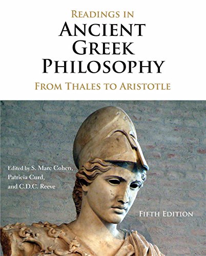 Book cover: “Readings in Ancient Greek Philosophy” with a bust of a helmeted figure.