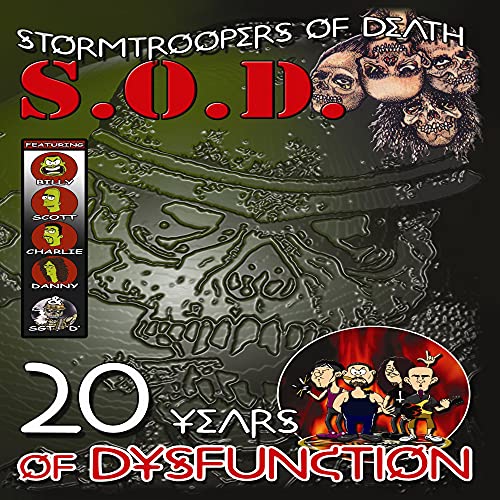 DVD cover for Stormtroopers of Death’s “20 Years Of Dysfunction” with skulls.