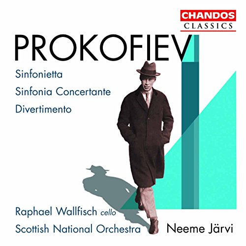 CD cover featuring Sergei Prokofiev in a hat and coat with abstract geometric shapes.
