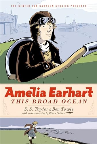 Book cover: Amelia Earhart in flying gear, illustrated style.