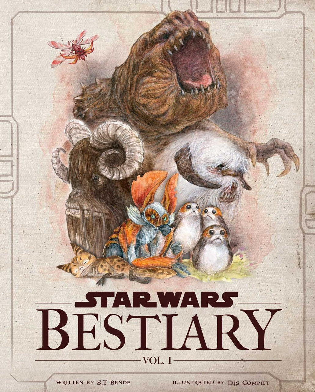 Star Wars bestiary cover with Wookiee, Porgs, and other creatures illustrated.