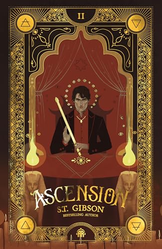 Book cover featuring a man holding a staff within an ornate, gold-framed tarot card.