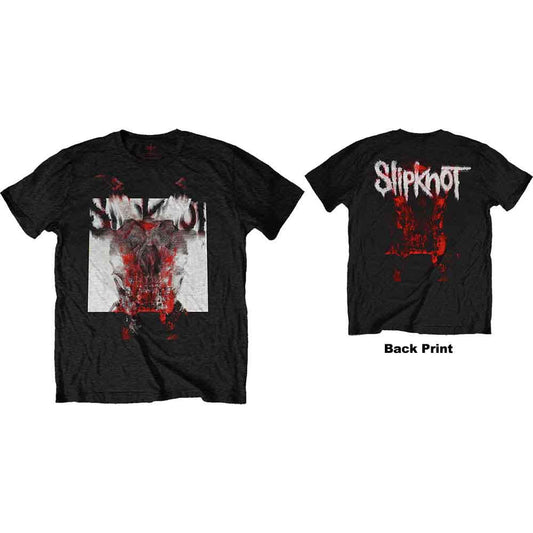 Black t-shirt with a blurred, distorted graphic of a devil’s face.