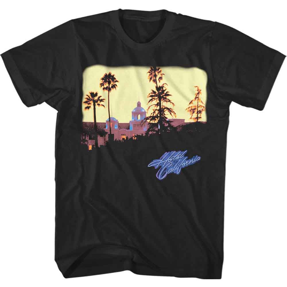 Black unisex t-shirt featuring "Hotel California" Eagles album artwork, size XXXL.