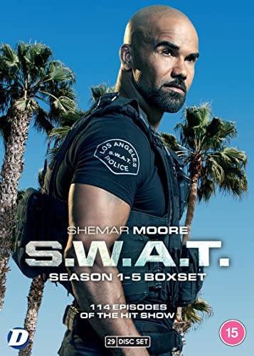Shemar Moore in tactical gear against a blue sky with palm trees on DVD cover.