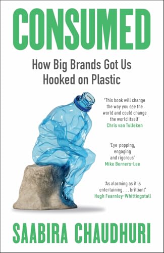 Book cover: "Consumed" with a human figure made of plastic bottles.