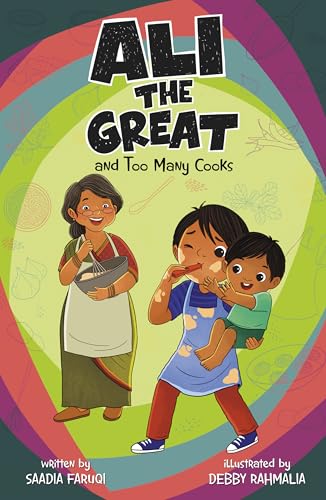 Book cover: “Ali the Great and Too Many Cooks” featuring children and a woman.