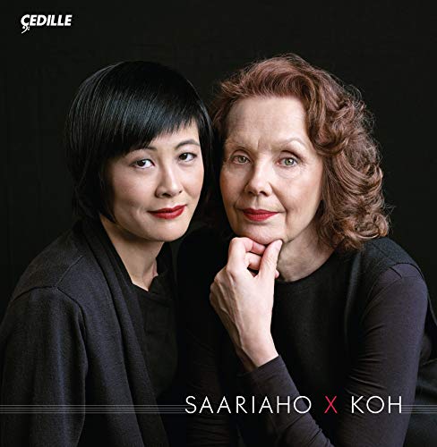 CD cover featuring portraits of two women with dark hair, Saariaho X Koh.