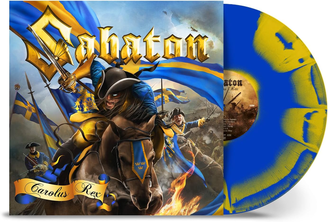 Sabaton “Carolus Rex” vinyl record cover with a historical battle scene.
