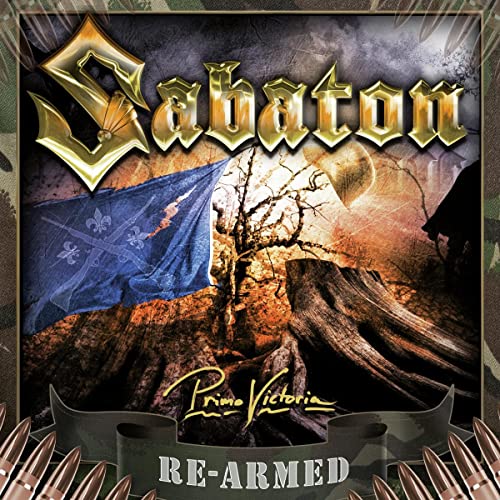Album cover featuring the Sabaton logo, a blue flag, and a tree over bullets.