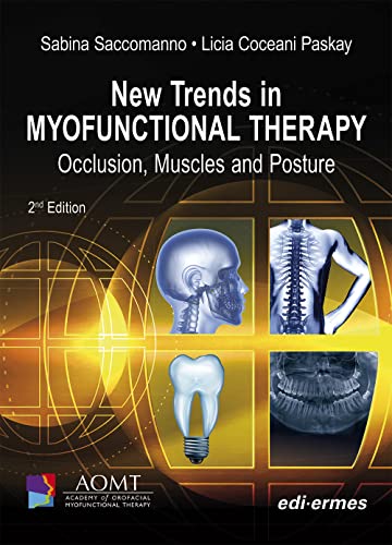Book cover: “New Trends in Myofunctional Therapy” with anatomical illustrations.