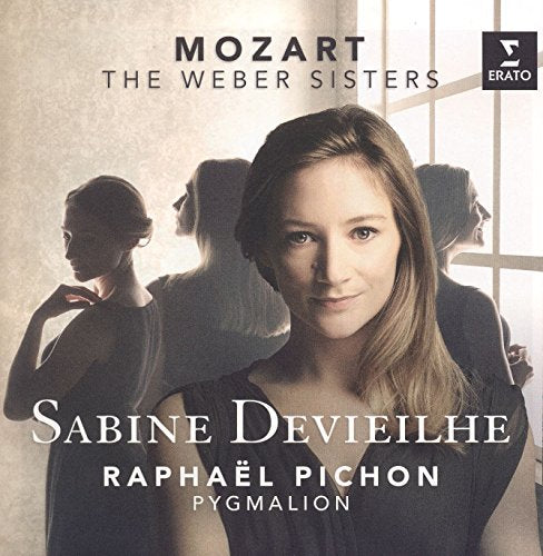 Album cover of "Sabine Devieilhe - Mozart & The Weber Sisters" featuring a woman with three silhouettes.