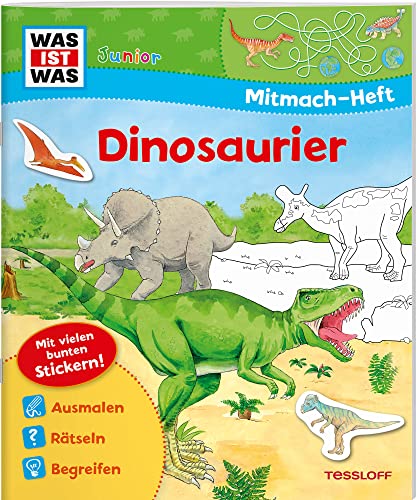 Children’s activity book cover featuring dinosaurs and stickers.