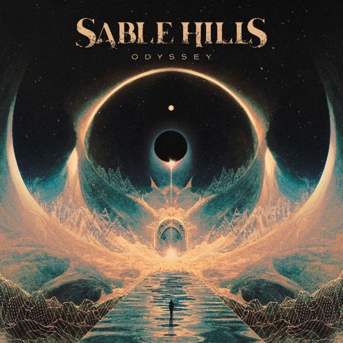 CD cover for Sable Hills’ “Odyssey” featuring a cosmic landscape and tunnel.