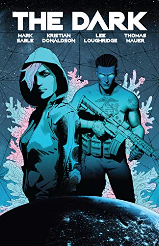 Comic book cover featuring two figures against a planetary backdrop.