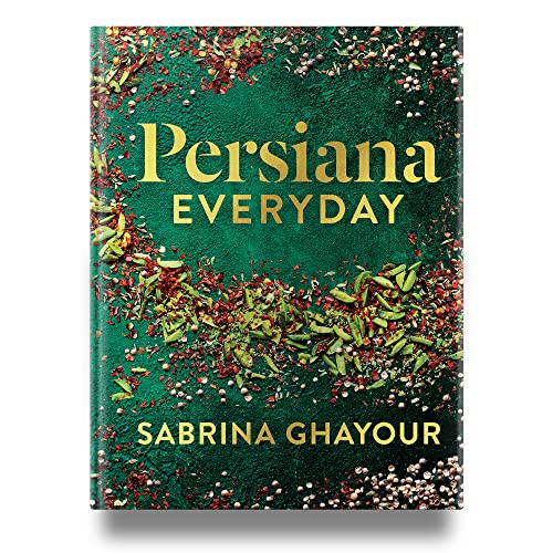 Book cover, “Persiana Everyday” by Sabrina Ghayour, with spice background.