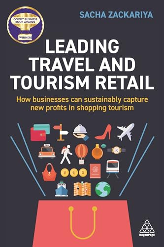 Book cover with title "Leading Travel and Tourism Retail" and travel icons.